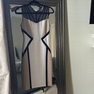 Calvin Klein Black and Cream Geometric Midi Dress